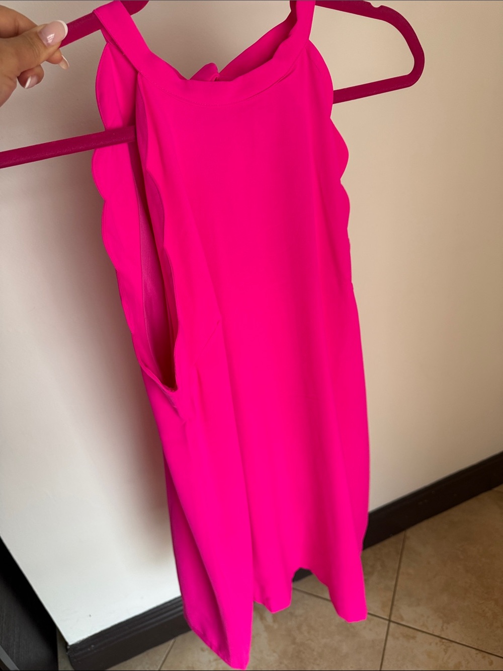 Scallop-Trim Mini Dress in Hot Pink - Women's
